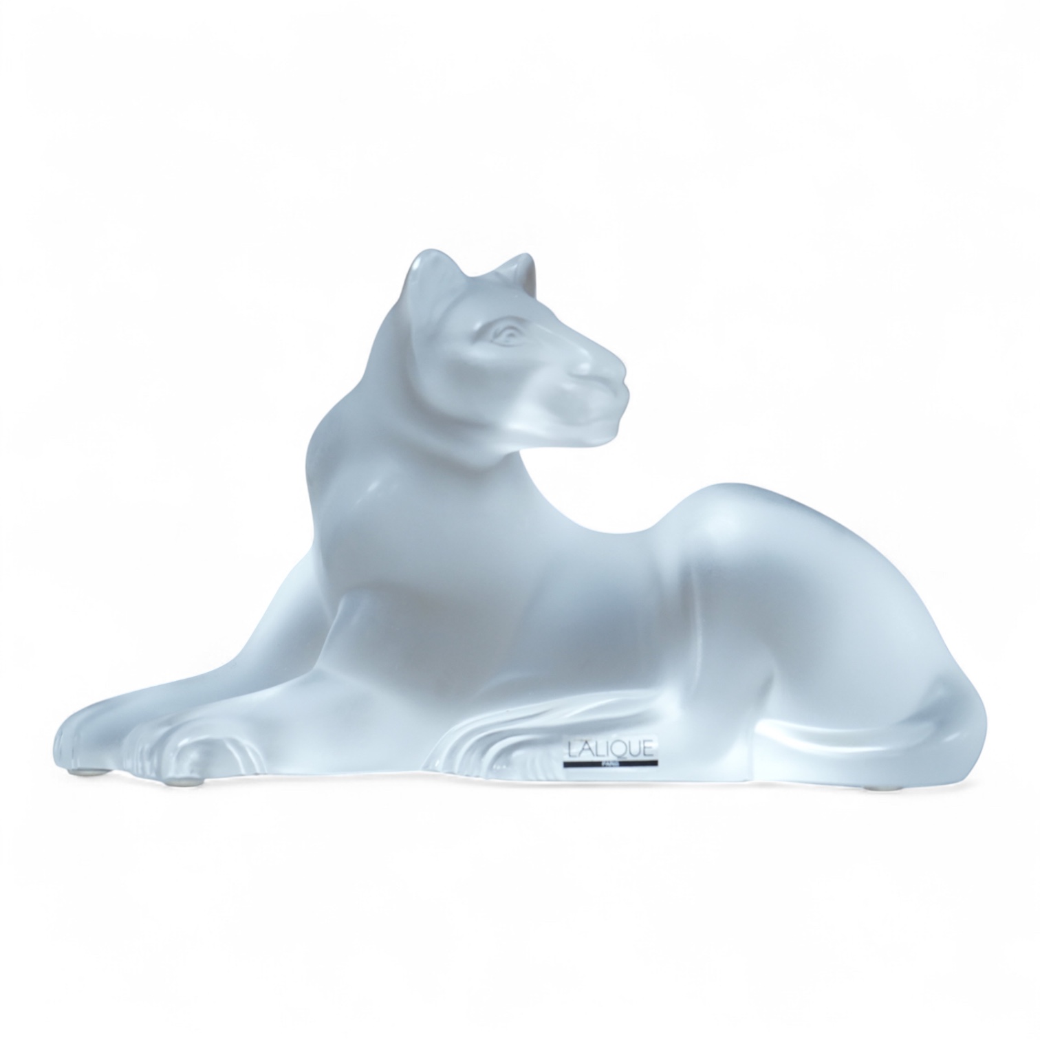 A Lalique glass figure, ‘Simba Lioness’, signed to the base, boxed, 24cm wide